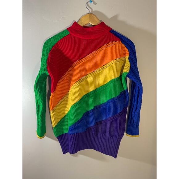 Vintage 80s/90s RAINBOW Color Block Sweater | Chunky Knit Cropped Pullover - Picture 1 of 5